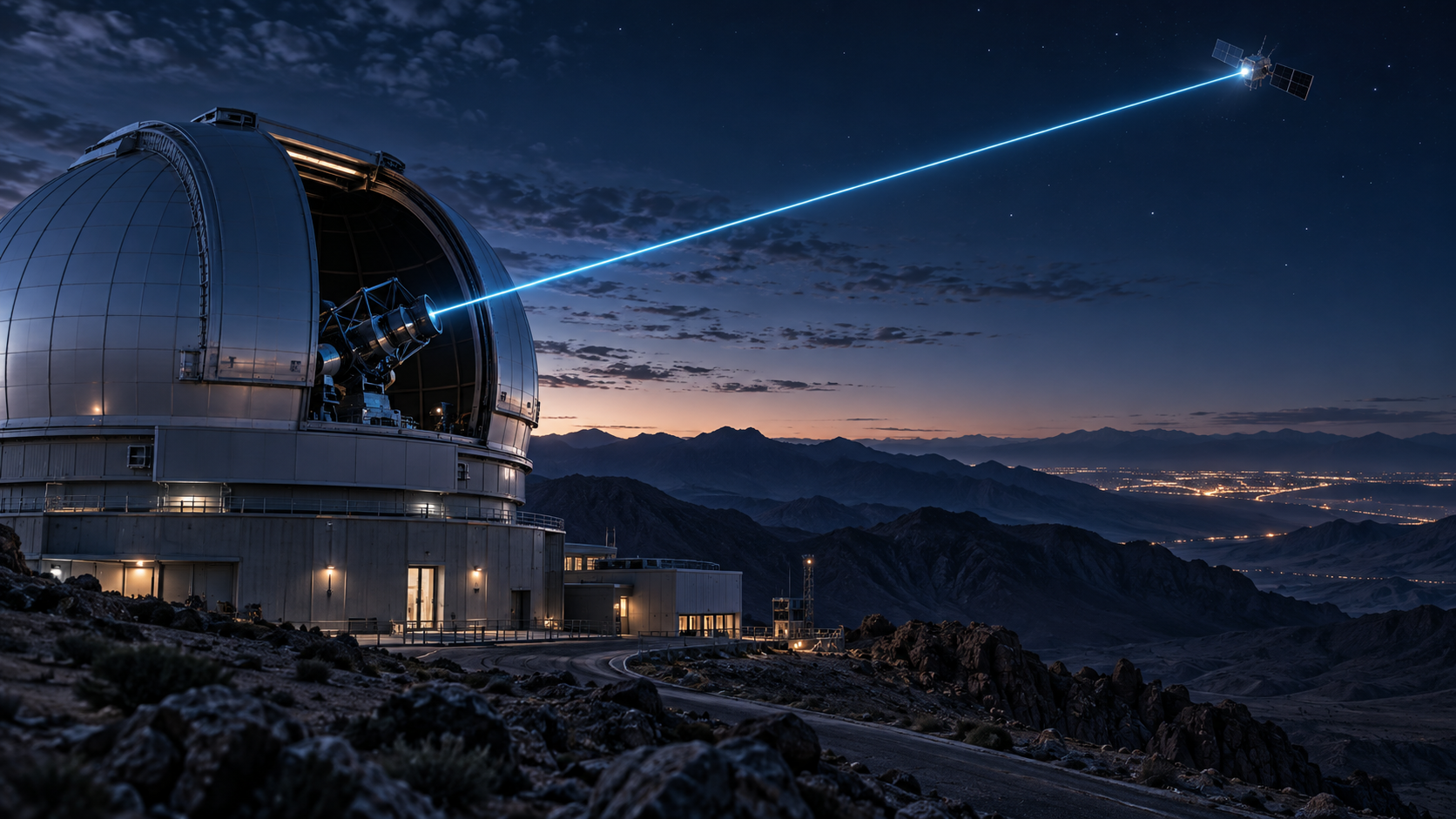 Fixed optical ground station cinematic concept visualization